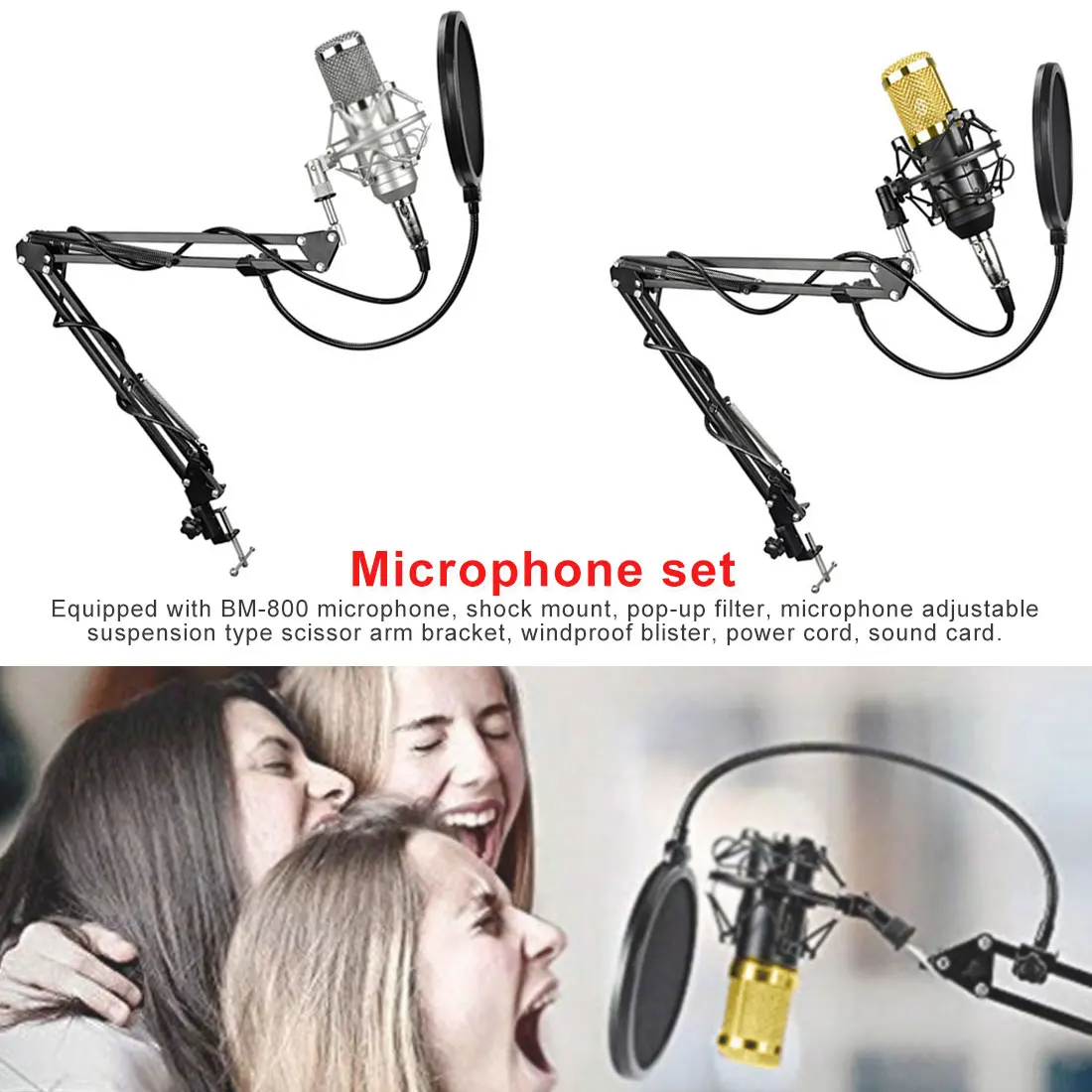 

Condenser Microphone Set BM800 Professional Microphone for Audio Studio Vocal Computer Recording Karaoke with Phantom Power