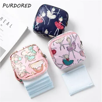 

PURDORED 1 Pc Cartoon Women Sanitary Napkin Bag Lady Cute Patterns Cosmetic Case Travel Women Makeup Pouch Toiletry Bag Neceser