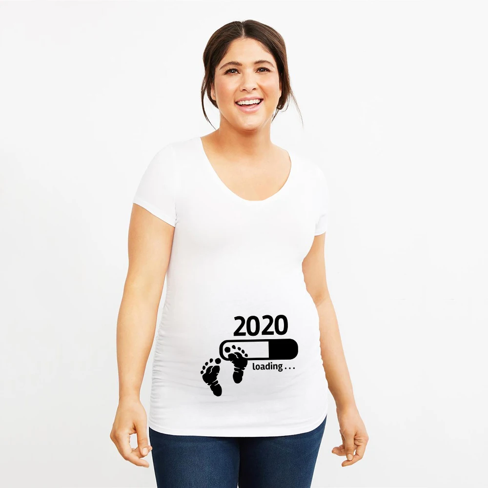 Загрузка Беременность футболки Новая Мумия объявление беременности рубашка белого цвета с мягкой футболки подарок для Новые футболки для мамы - Цвет: P647-PSTWH-
