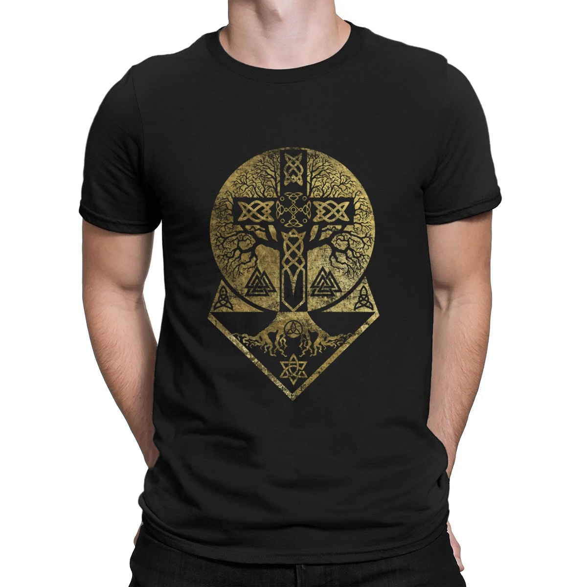 Tree Of Life Yggdrasil And Celticers Cross T Shirt Spring 2019 Hot Hip Hop Clever Design Trend O Neck Newest Awesome | Мужская одежда