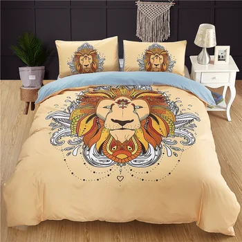 

3D Digital Ethnic Animal Lion Bedding Set Quilt Pillowcase Sheet Bed Modern Cover Bedclothes Cover 3pcs/set