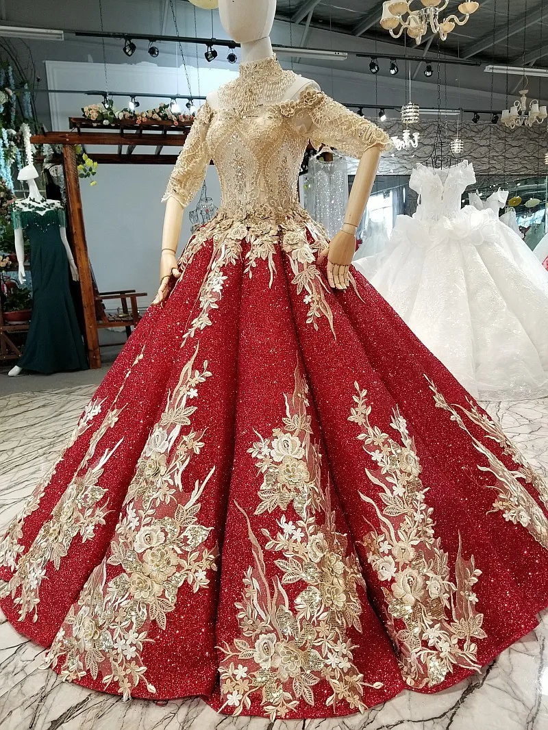 Hot9 кружевное свадебное платье с вышивкой и высоким воротом, бальное платье с длинными рукавами, длина до пола, с бисером, 3 D, платье