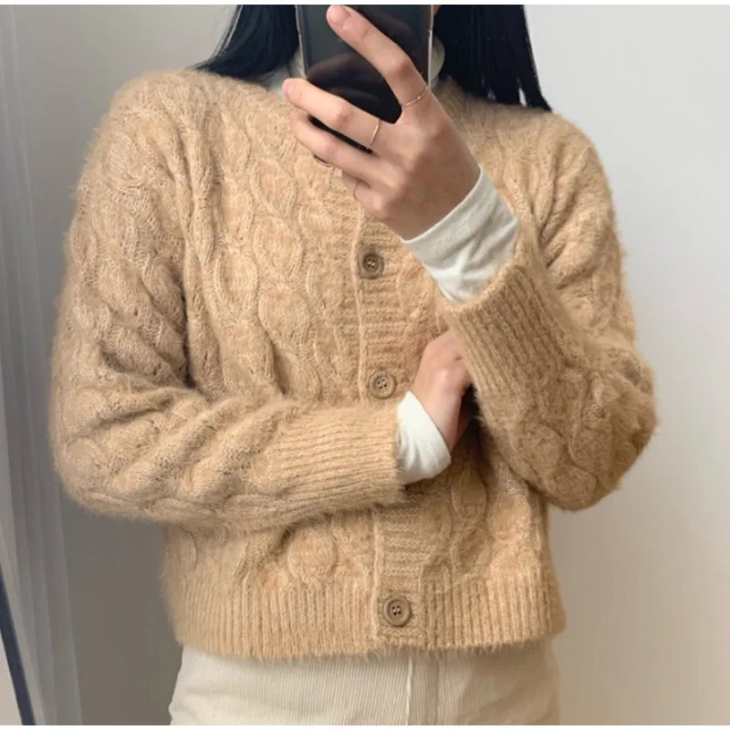 Модный женский толстый вязаный свитер кардиган пальто на пуговицах витой вязки кардиганы женские Осенние повседневные свитера пальто