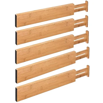 

Bamboo Drawer Separator - 5 Adjustable Drawer Tissue Separators for Kitchen, Bedroom, Baby Drawer, Bathroom and Desk