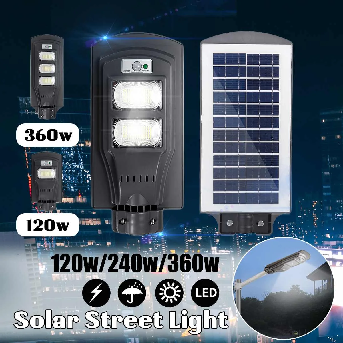 

120/240/360W Solar Street Light Dusk to Dawn 117/234/351 LEDs Outdoor Security Light 7000K IP65 Waterproof Floodlight Yard Light