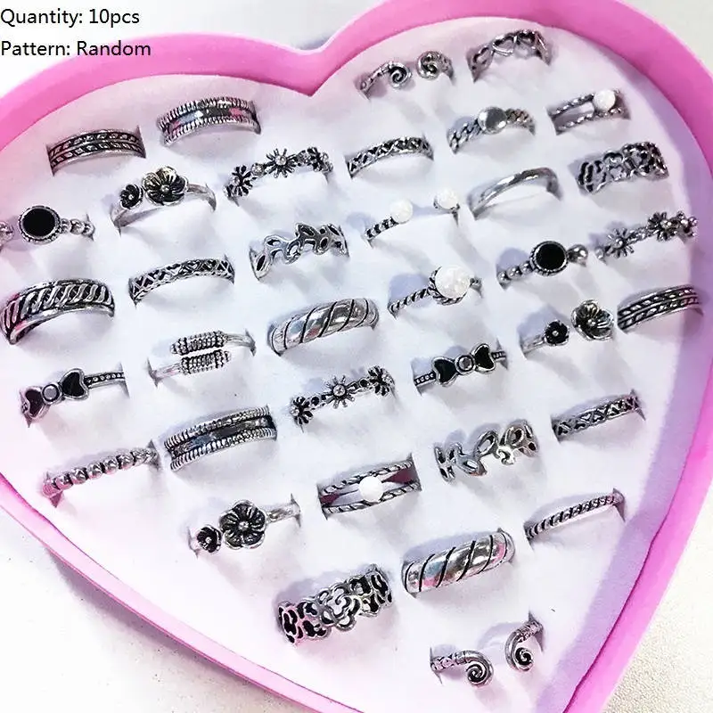 C-10Pcs 10 шт./лот, милые кольца для детей, модные украшения в виде цветов и животных, аксессуары для девочек, подарки для детей, кольца на палец - Цвет основного камня: C-10Pcs
