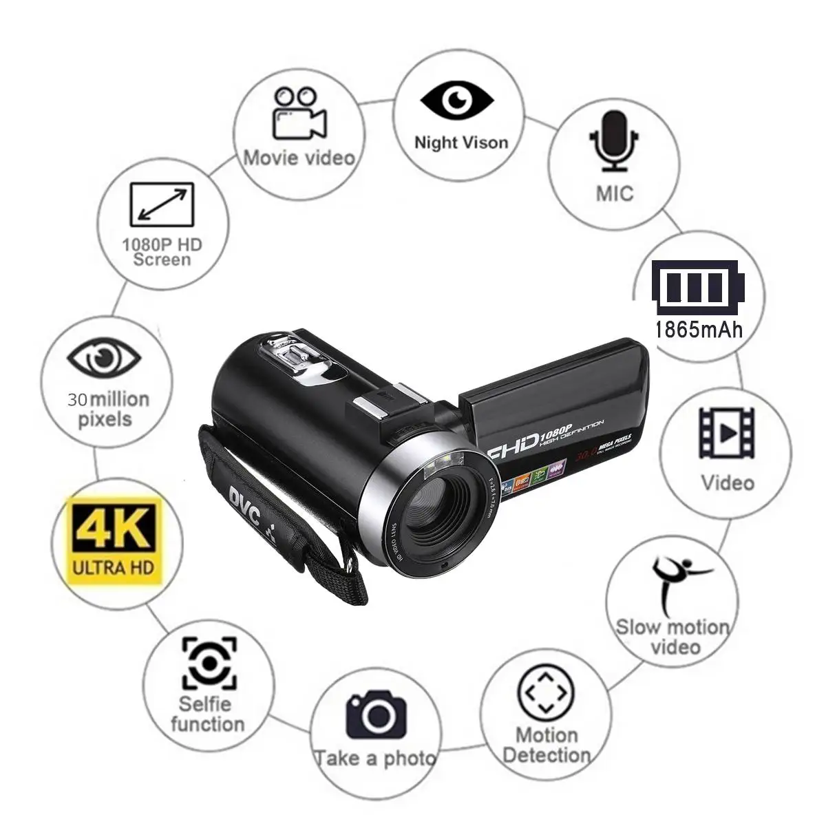 30MP профессиональная видеокамера 4K 1080P HD камера ночного видения 3,0 дюймов HD камера 18X цифровой зум камера с микрофоном 30MP профессиональная видеокамера 4K 1080P HD камера ночного видения 3,0 дюймов HD камера 18X цифровой зум камера с микрофоном
