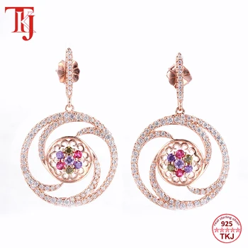 

Zircon Retro Drop Hoops Earrings 925 Silver Antique Rose Color 20mm Round Ear Rings For Charm Women