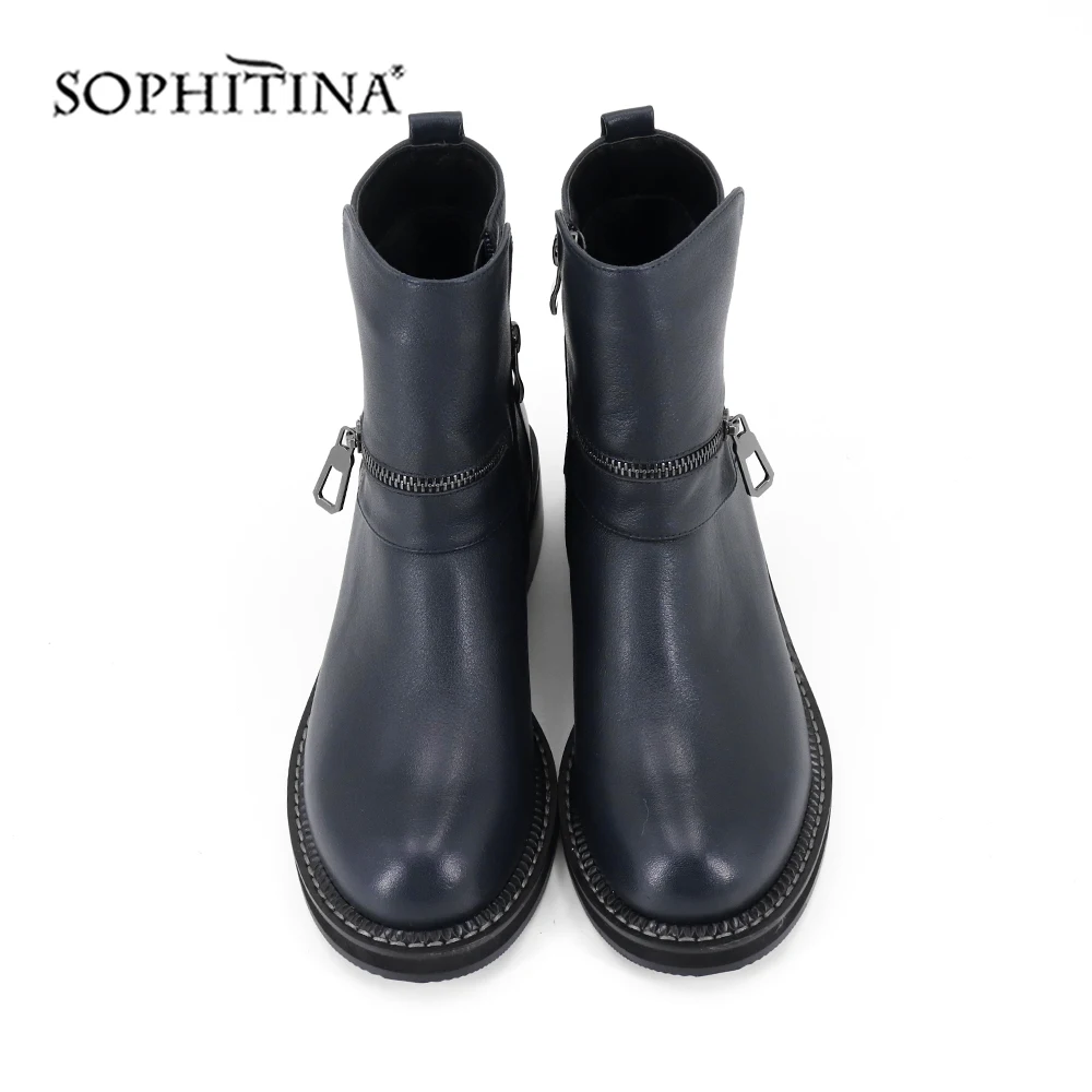 SOPHITINA/модные дизайнерские ботинки; Высококачественная обувь из натуральной кожи с круглым носком на квадратном каблуке; Новая однотонная обувь на молнии; женские ботильоны; SC402