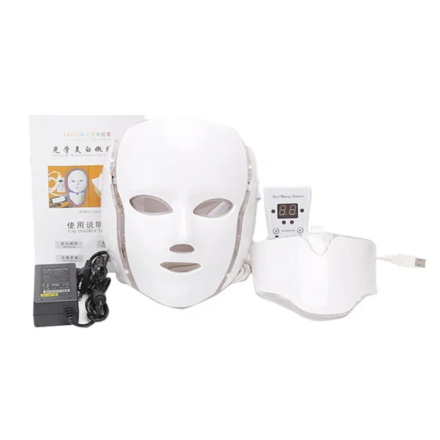 UK Plug no box Светодиодная маска для лица, 7 цветов, светодиодная Корейская фотонотерапия, маска для лица, машинный светильник, маска для лечения акне, маска для красоты шеи, светодиодная маска для ухода за кожей - Цвет: UK Plug no box