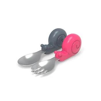 

Qshare baby feeding spoon and fork set cute snails shape stainless steel coisas de bebe