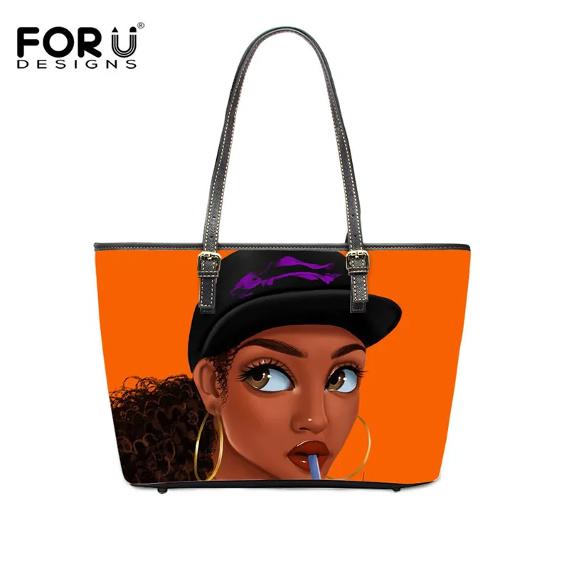 FORUDESIGNS, женские сумки через плечо с принтом в виде афро-леди, роскошный дизайн, повседневная женская сумка для путешествий, сумка-тоут из искусственной кожи, ручная сумка - Цвет: HK4162DP