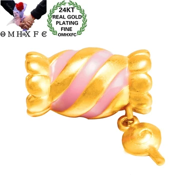 

OMHXFC Jewelry Wholesale PN394 European Fashion Fine Woman Girl Party Birthday Wedding Gift Pink Candy 24KT Gold Pendant Charm
