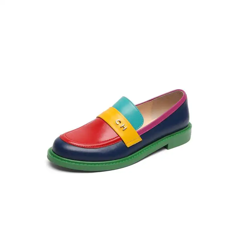 Países bule sapatos de couro natural, sapatos casuais de marca da  primavera, cores do arco-íris, sapatos de salto baixo slip on, de marca  doce l69