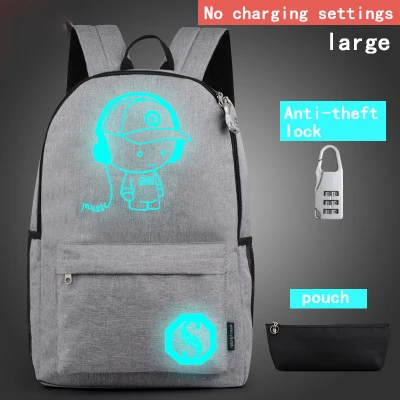 Водонепроницаемый Школьный рюкзак, студенческий, светящийся, с USB зарядкой, Противоугонный, для подростков, девочек и мальчиков, для 11, 12, 13, 14, 15, 15,6, 17,3, сумка для ноутбука - Цвет: style 3 gray music