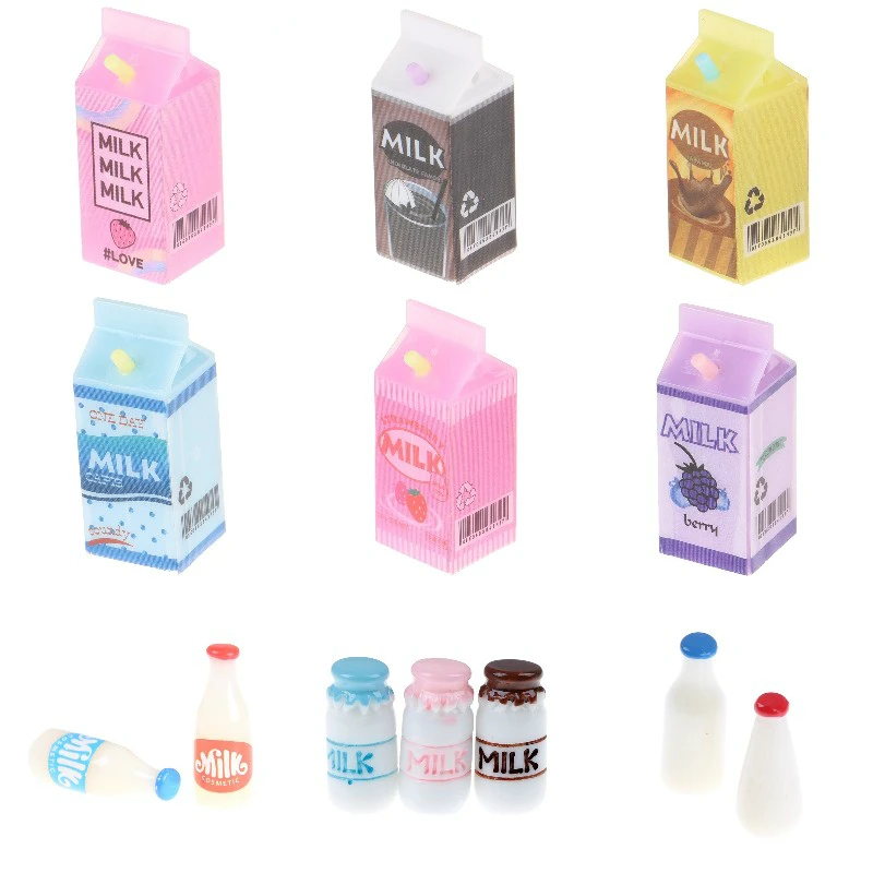 

1/12 Dollhouse Miniature Milk Rack Jug With Lid Bottle Dolls House Kitchen Accessories Furniture Decor Baby DIY Toys 27 Styles