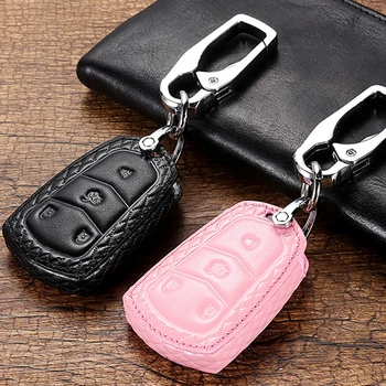 

Leather Car Key Case For Cadillac CTS DTS STS Escalade SLS ATS-L SRX XTS ATS C7 Corvette Smart Remote Fob Cover Keychain Bag