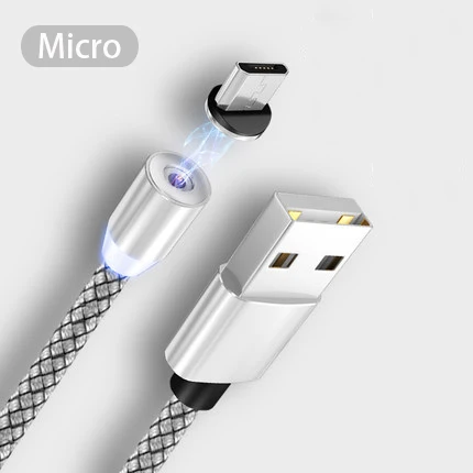 Магнитный кабель для быстрой зарядки Micro-USB Lightning Кабель для магнитного зарядного устройства type C USB кабель для смартфонов и мобильных телефонов USB шнур - Тип штекера: For MICRO SILVER