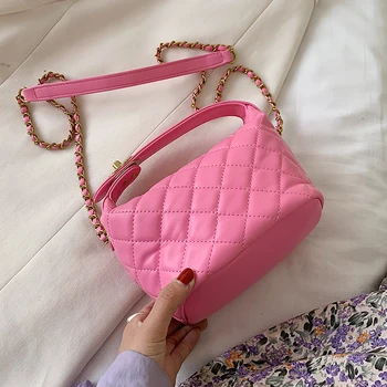 

Soft PU Leather Diamond Lattice Crossbody Pink Bags for Women 2020 Summer Elegant Chain Shoulder Handbags Female Travel Bag