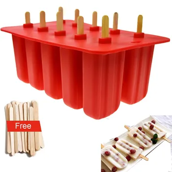 

New Silica Gel Ice Cream Mould Popsicle Mold Ice Tray Puck Popsicle Mold Ice Cream 10 with silicone mold high quality Red