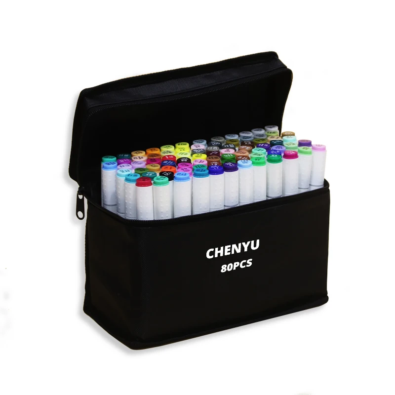 

CHENYU 80PCS Alcohol Art Markers Set Manga Drawing Markers Pen Alcohol Based Sketch Felt-Tip Oily Twin Brush Pen Art Supplies