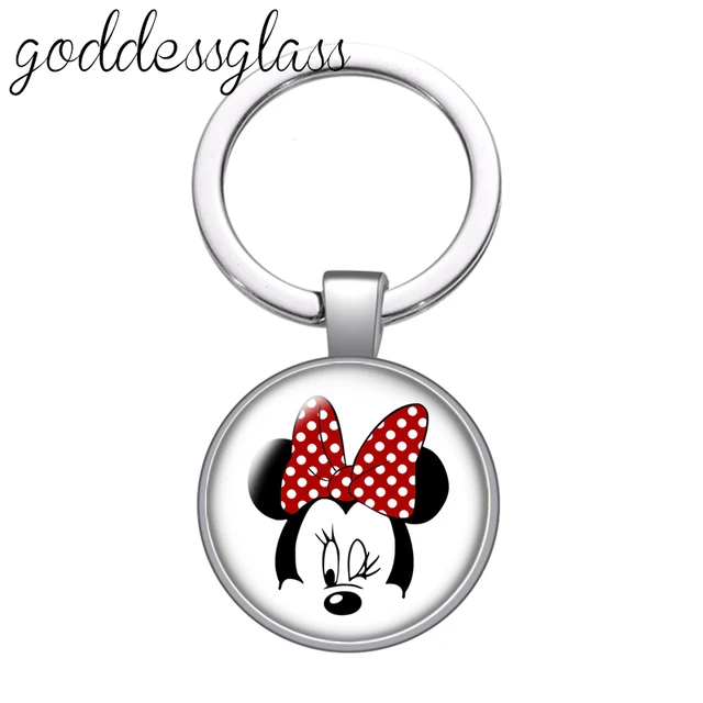 디즈니 사랑 미니 마우스 커플 공주 귀여운 유리 카보숑 키체인
