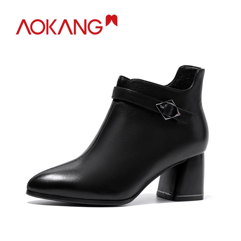 AOKANG 2019 ботинки осень-зима женщина круглый толстая подошва из натуральной кожи
