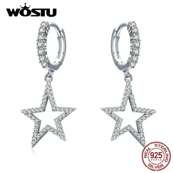 

WOSTU Dazzling Stars Dangle Earrings 925 Sterling Silver Zircon Crystal Drop Earrings For Women Wedding Luxury Jewelry CQE593