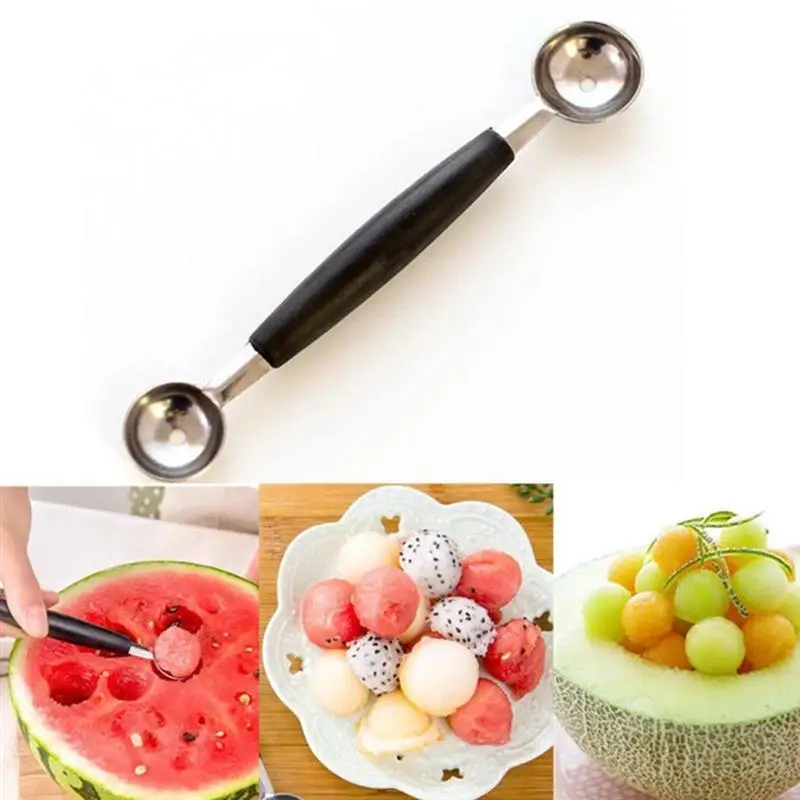 Double Head Melon Scoop Fruit Scoop Ice Cream Spoon Watermelon Spoon Ballers Double Head Carving Tools Stainless Steel