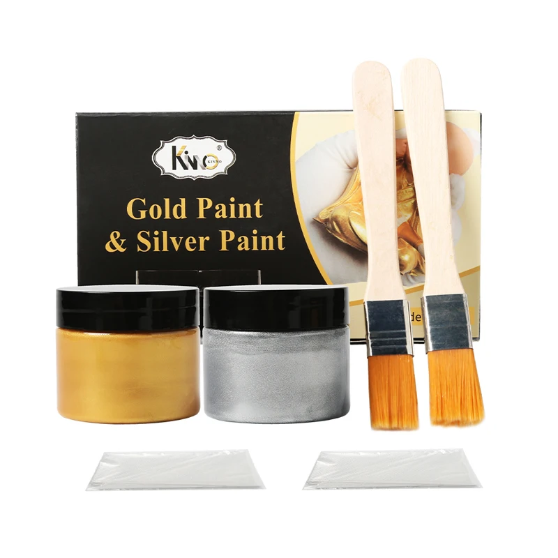 2PCS Gold Silver Paint Metallic Acrylic Paint With Brushes Waterproof not faded for Statuary Coloring DIY Hand Painted Pigments