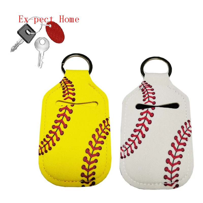 

200pcs/lot Rectangle Softball And Baseball Printed Neoprene Chapstick Keychain Holder Party Holiday Gifts Factory wholesale