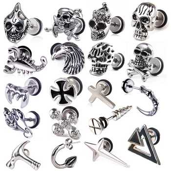 

Unisex Women Men Earrings Stainless Steel Piercing Nail Screw Cross Skull Stud Earrings Punk Helix Ear Piercings Fashion Jewelry