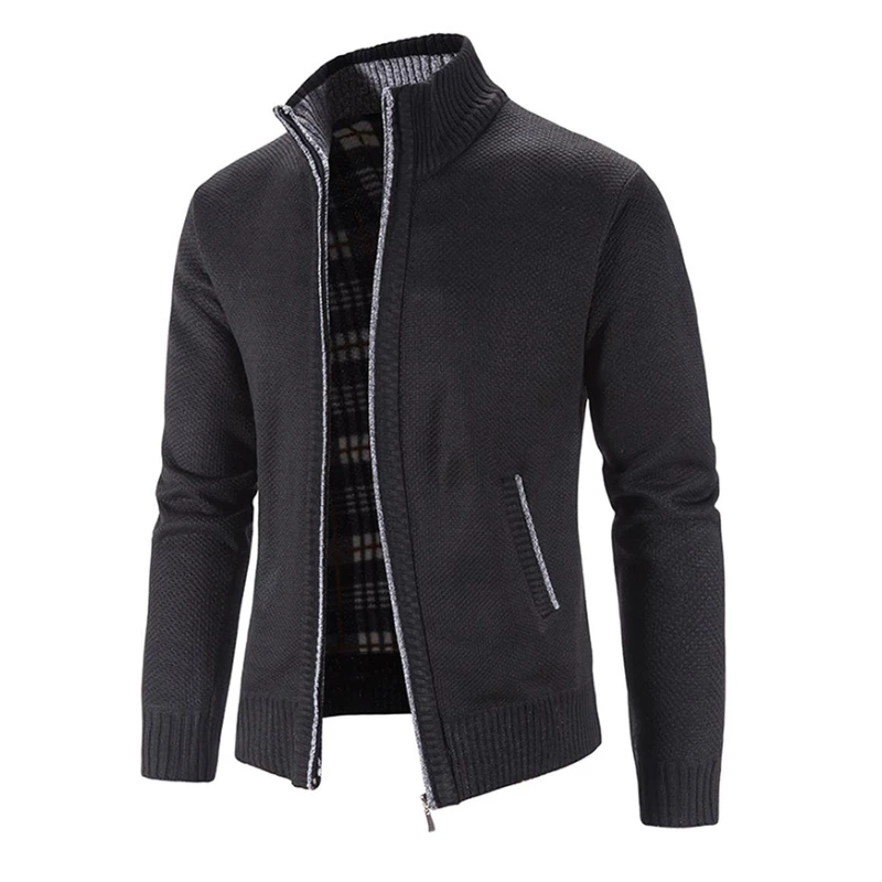 WinterWarmKnittedJumperJacketStandCollarSweatersCardiganZipperPlainCasualSweater