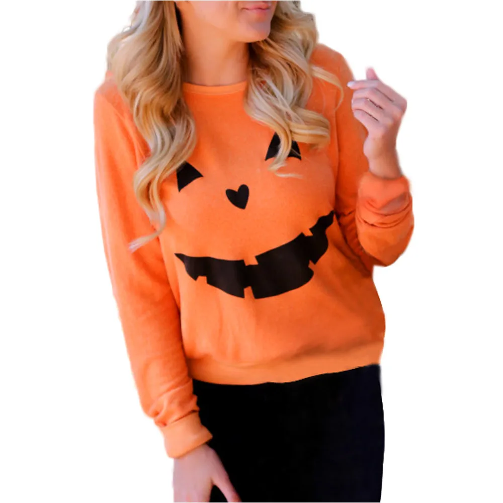

Women Fashion Halloween Pumpkin Print Sweatshirt Long Sleeve Sweatshirt Pullover Hoodies moletom feminina