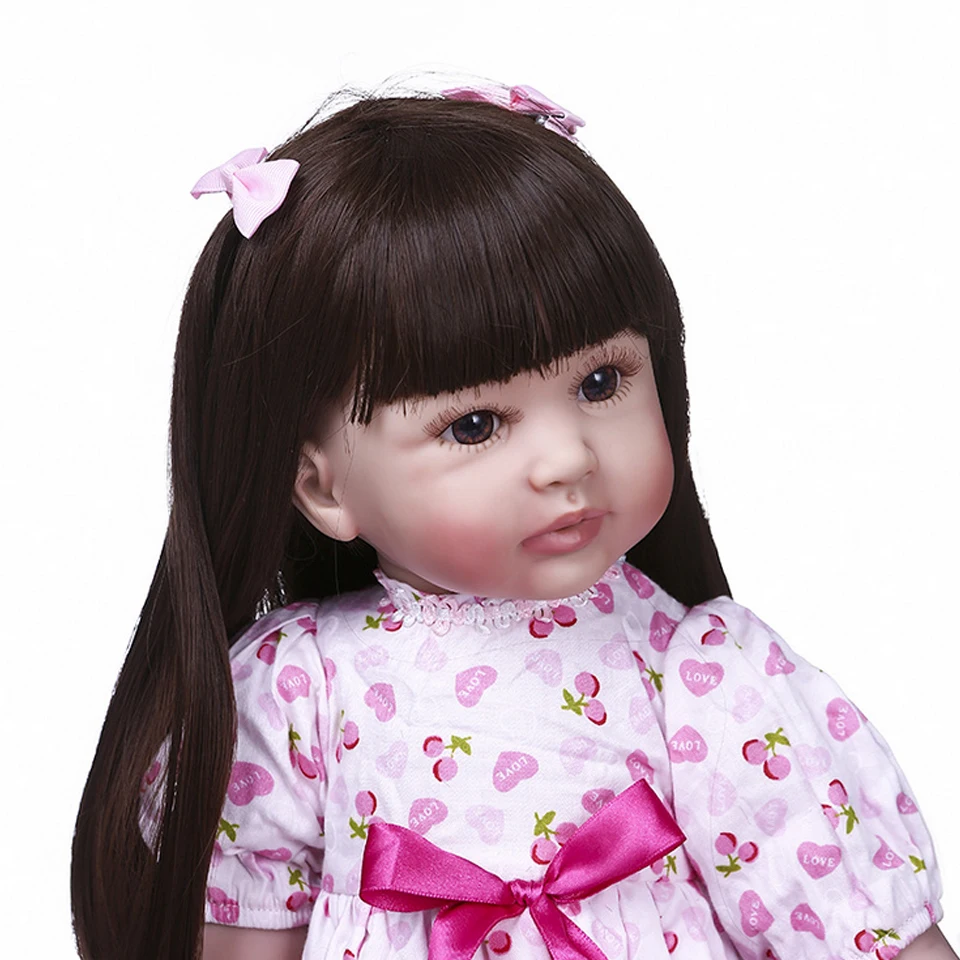 

60CM reborn toddler girl realistic soft silione vinyl bebe doll reborn long straight hair blue follower skirt toy