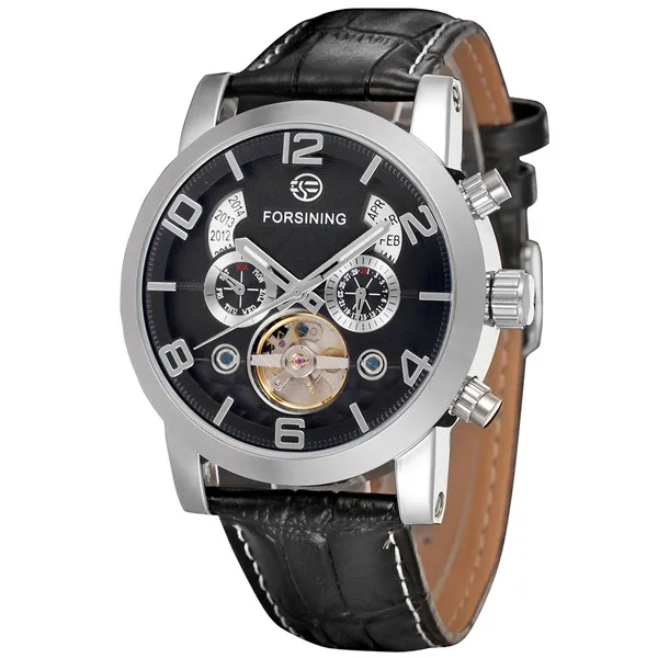 Forsining Tourbillion многофункциональные часы с Циферблатом из розового золота Роскошные брендовые модные автоматические механические часы мужские часы - Цвет: black silver