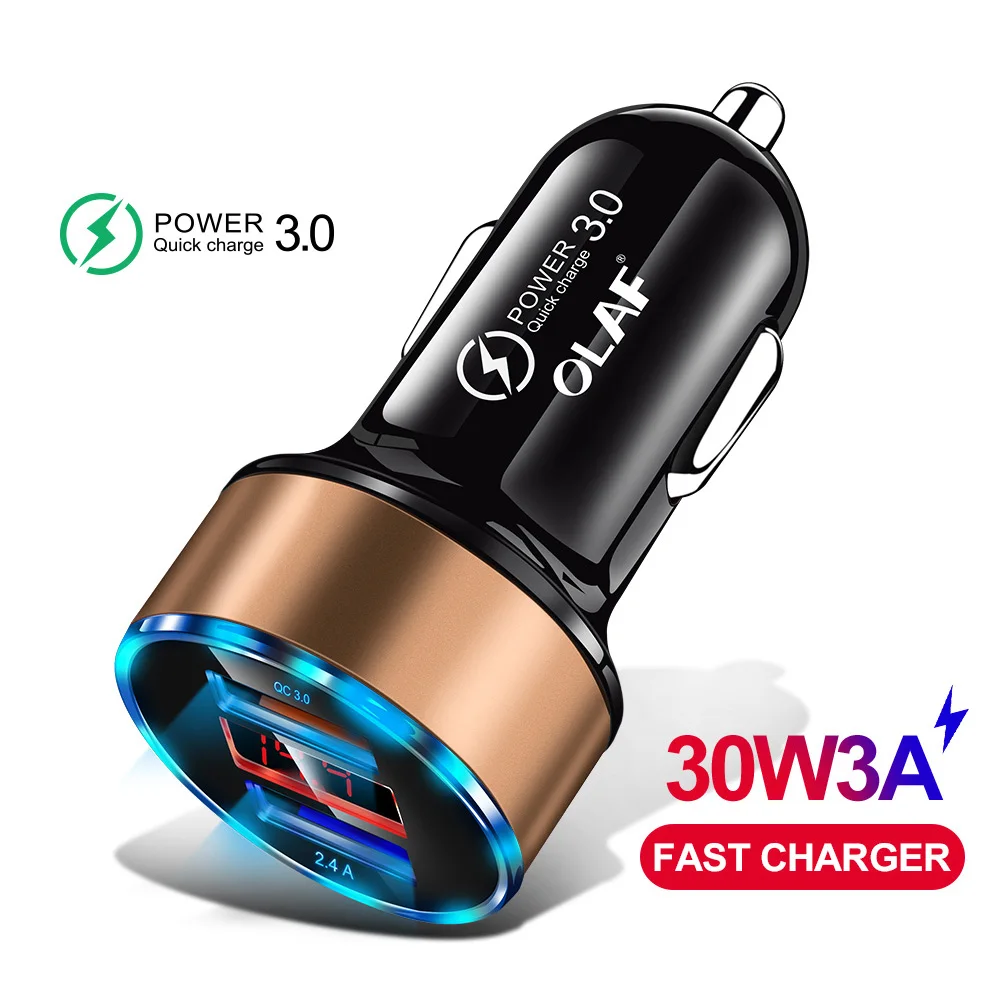 Автомобильное зарядное устройство OLAF QC 3,0 USB для samsung a50 S9 Quick Charge 3,0 30W 3A быстрая зарядка автомобильное зарядное устройство 2 usb-порта зарядное устройство для мобильного телефона s - Тип штекера: Gold Car Charger