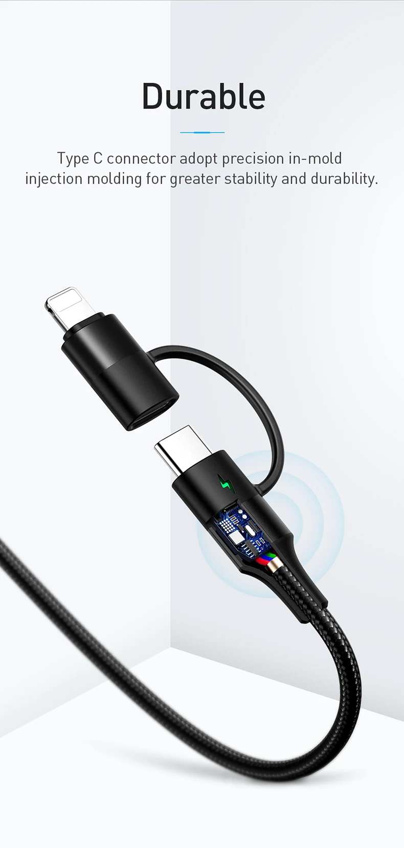 2 в 1 для usb c для lightning зарядный кабель для iPhone xs xr 8 7 6 samsung s8 s9 huawei Быстрый usb зарядный кабель QC4.0 светодиодный свет