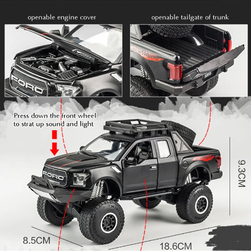 KIDAMI 1:32 Ford Raptor F150 литой под давлением автомобиль модель игрушки звуковой