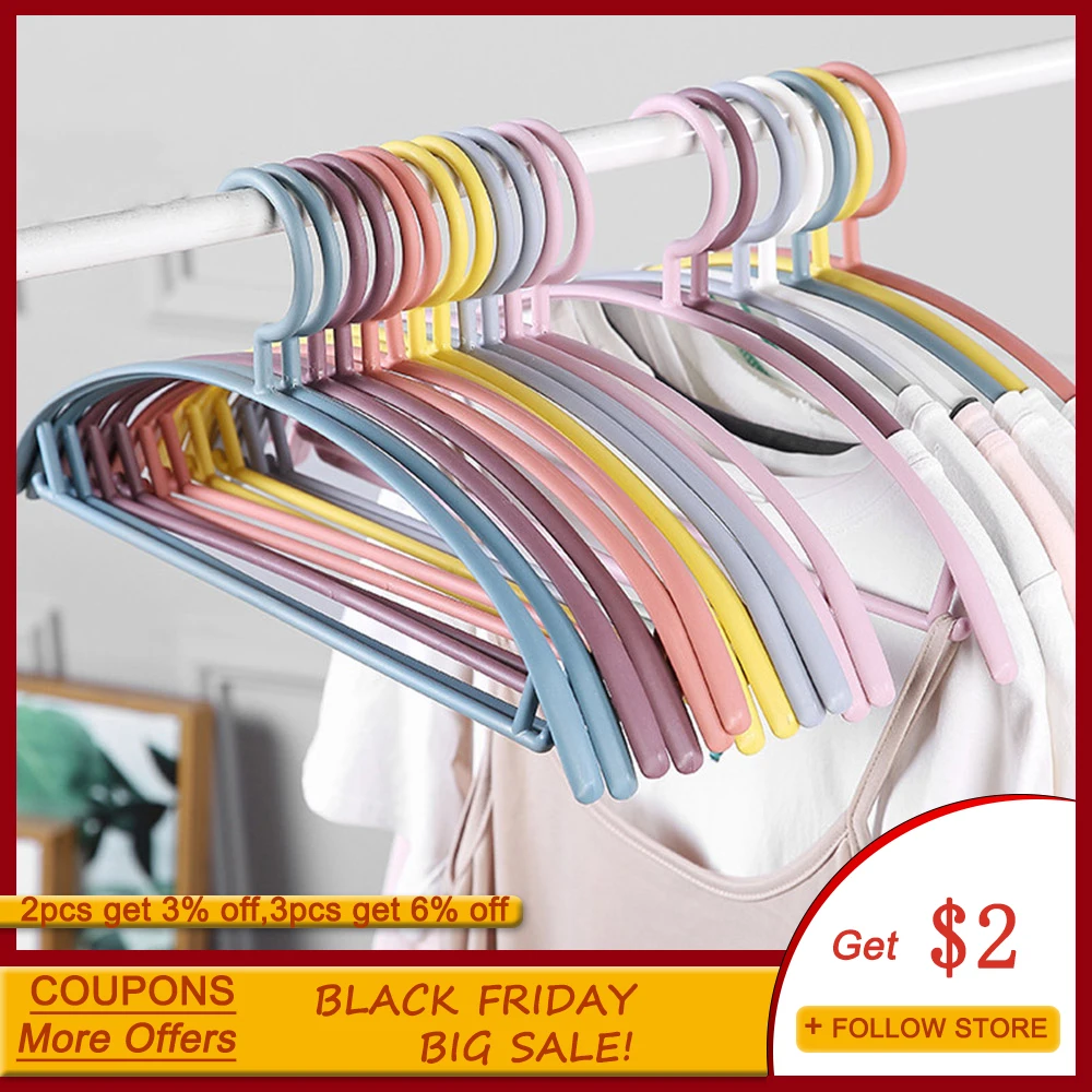 

10Pcs/lot Plastic Hangers Arc Shape Antiskid Coat T-shirt Clothes Hanger Home Wardrobe Bathroom Outdoor Drying Racks White Pink