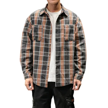 

FAVOCENT 2019 Men's Shirts Autumn Fashion Casual Cotton Plaid Shirt Long Sleeve Male Streetwear Pocket Big Size Loose