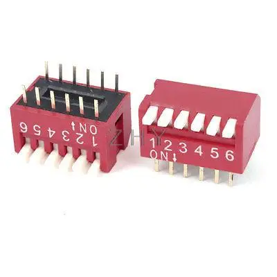 

2PCS 6 Way 12 Pin 2.54mm Pitch PCB Mounted Piano Type DIL / DIP Switch Red