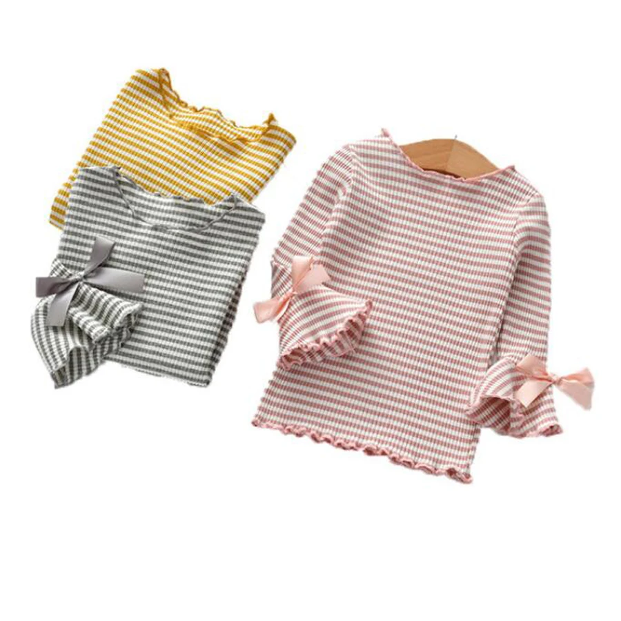 

1-4 Years Baby clothes Girl Long Sleeve T-Shirt Striped Bottoming Shirt Autumn Baby girl Cotton Tops Striped Flare Sleeve tshirt