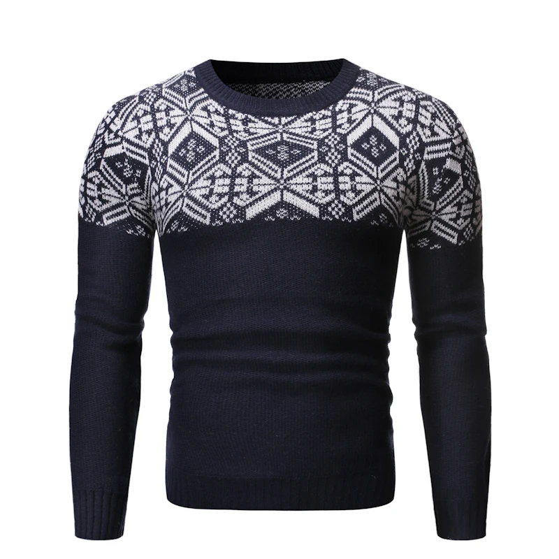 Модная одежда тонкий прилегающий вязаный свитер мужское платье зима принт o-образный вырез мужские свитера пуловер осень длинный рукав Trui Mannen - Цвет: MY93-Navy