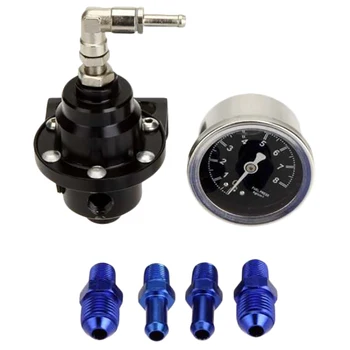 

Black Universal Adjustable Aluminum Fuel Pressure Regulator W/Gauge Kit Auto Car