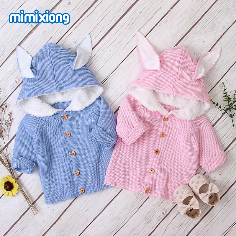

Autumn Sweater for Baby Girls Knitted Jackets Cute 3D Rabbit Ear Newborn Boys Cardigans Coats Long Sleeve Children Knitwear Tops