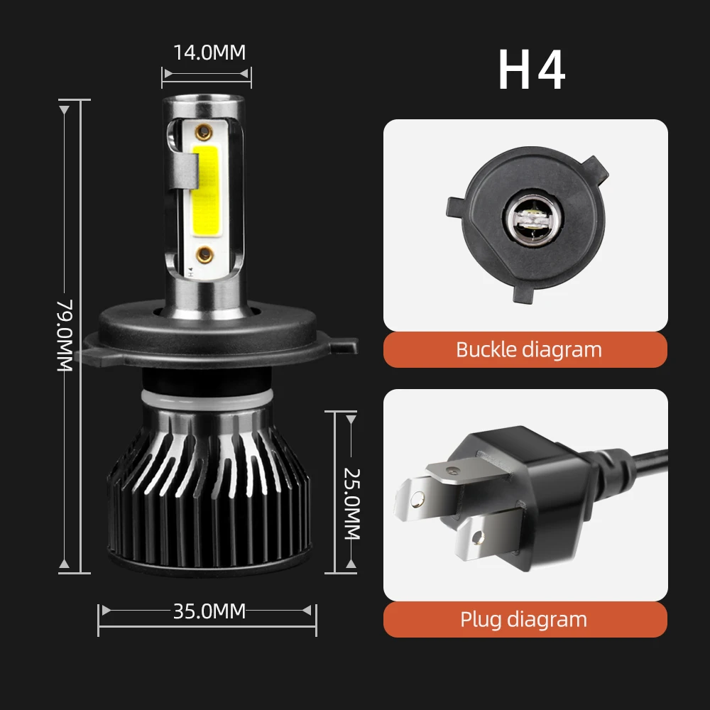 thumbnail image 2 of Headlight Bulb RCJ 9005 9006 Led Bulbs Combo, 600% Brightness 9005/HB3 High 9006/HB4 Low Dual Beam Bulbs, 6000K Cool White, Plug And Play, IP67 Waterproof, Pack Of 4 H11 Headlight Bulb 2 of 10
