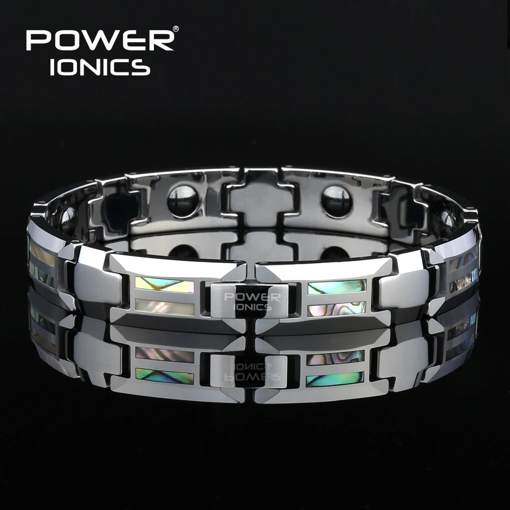 

Power Ionics Magnetic Bracelet Men Luxury Natural Shell Never Scratch Tungsten Steel Bracelets For Women Cross Jewelry Gifts