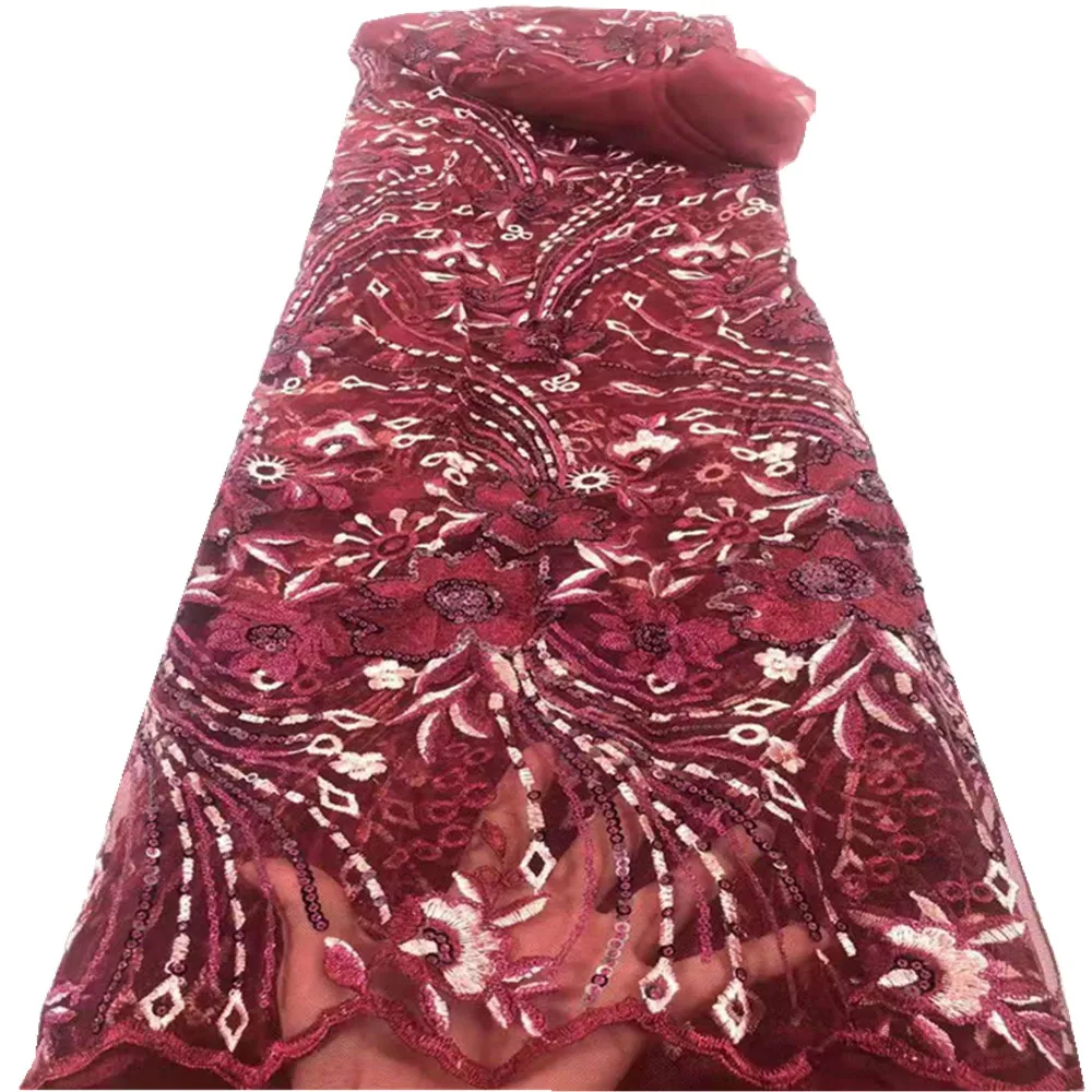 

2021 Latest African Sequin Lace Fabric Embroidery French Mesh Lace Fabric With Sequins Nigerian Tulle Lace For Party r66-446
