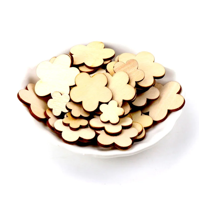 

20Pcs Wooden Flower Shape Natural Scrapbooking Craft For Embellishments Handmade DIY Handicraft Home Decoration DIY 15-30mm